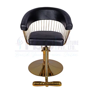 RBC 419 Luxury Hydraulic Salon Styling Chair in Black Leatherette Seat with Gold Wire Cage Backrest, Gold Footrest, and Round Gold Base