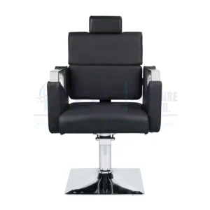 RBC 236 Black Reclining Hydraulic Barber Chair with Adjustable Headrest and Chrome Square Base