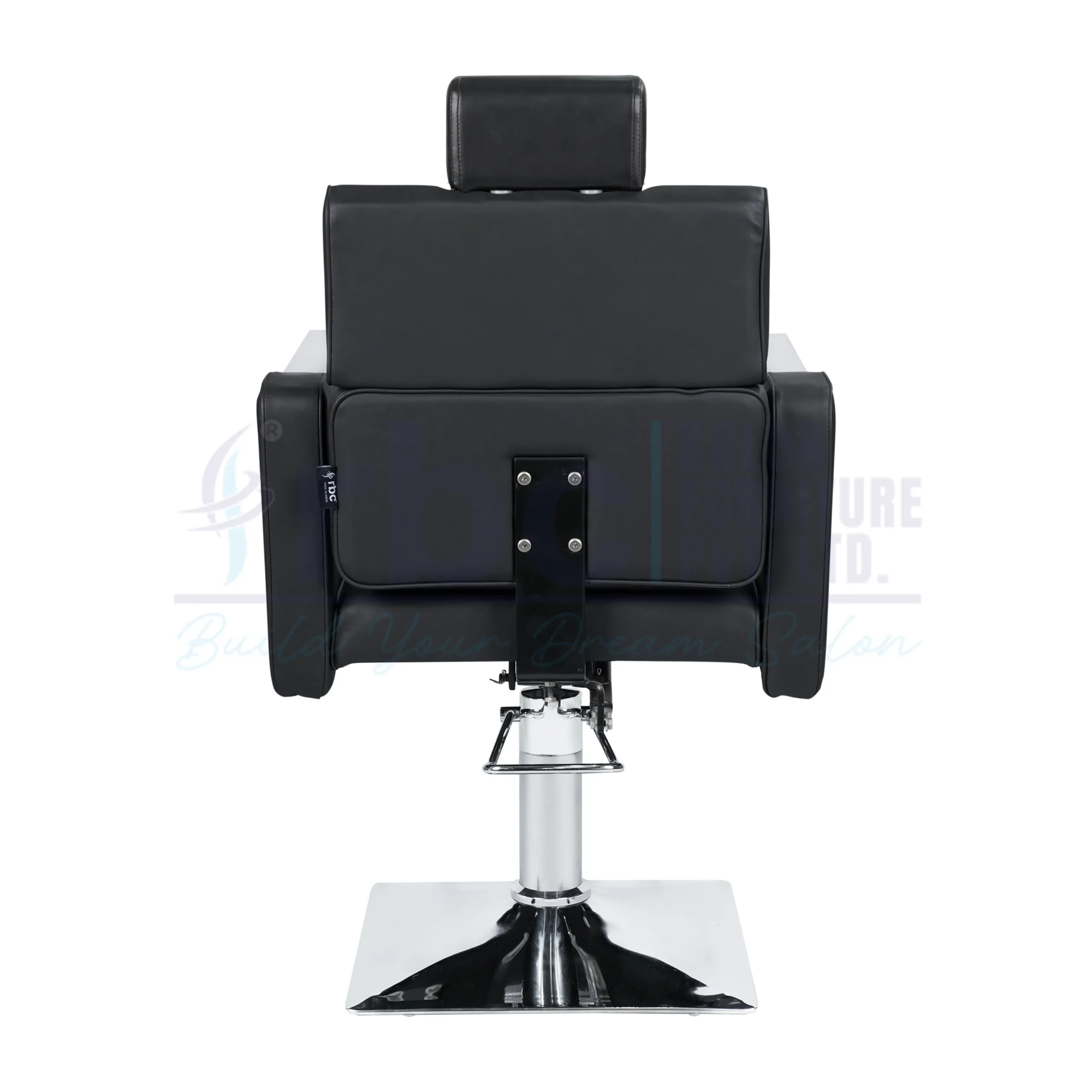 RBC 236 Black Reclining Hydraulic Barber Chair with Adjustable Headrest and Chrome Square Base