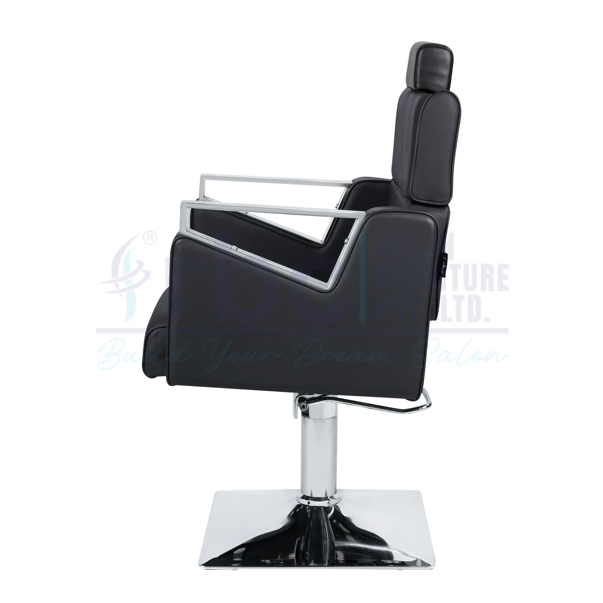 RBC 236 Black Reclining Hydraulic Barber Chair with Adjustable Headrest and Chrome Square Base