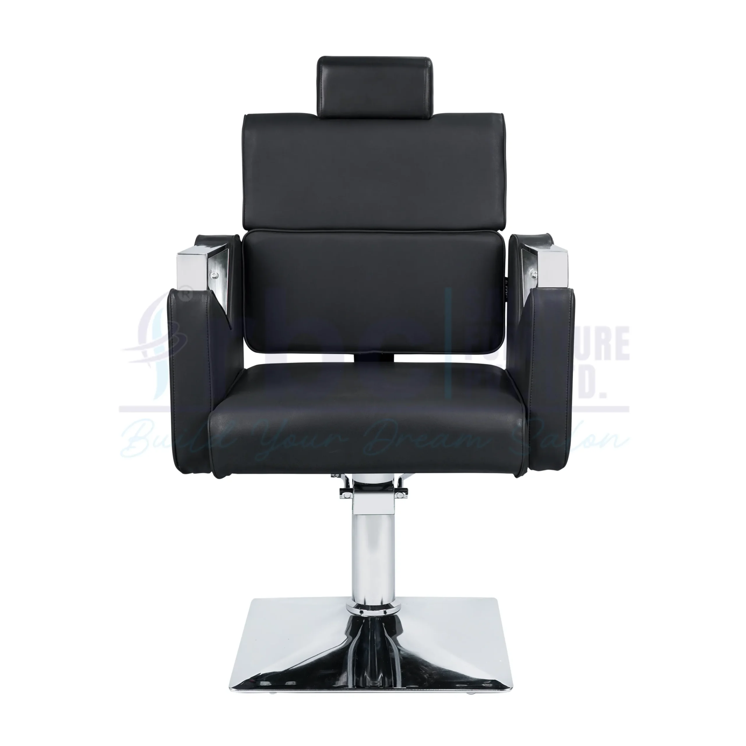 RBC 236 Black Reclining Hydraulic Barber Chair with Adjustable Headrest and Chrome Square Base