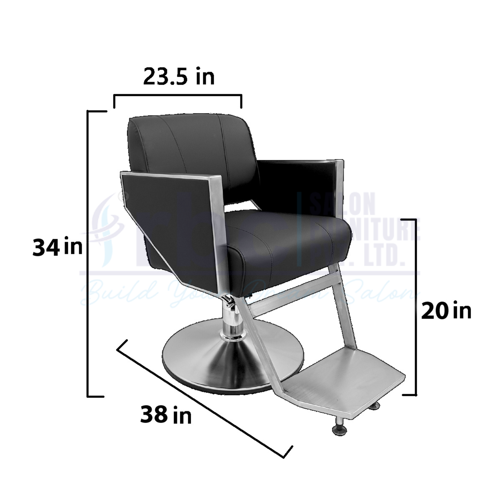 RBC 439 Modern Black Hydraulic Salon Chair with Brushed Stainless Steel Frame Side View