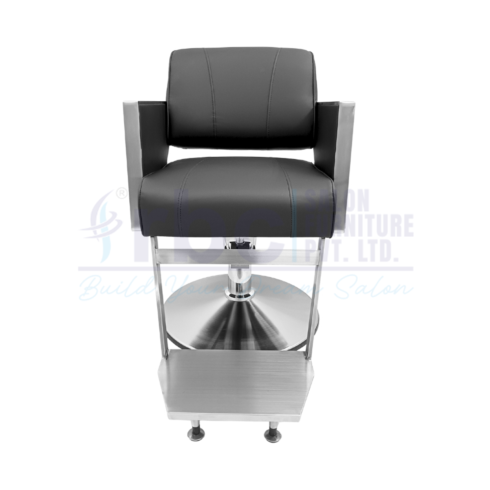RBC 439 Modern Black Hydraulic Salon Chair with Brushed Stainless Steel Frame Side View