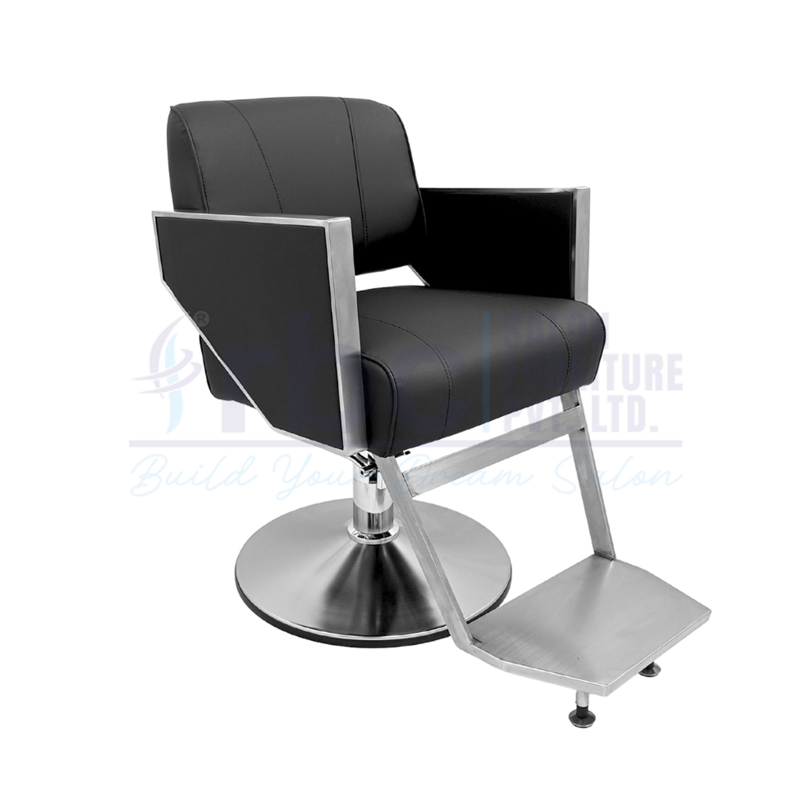 RBC 439 Modern Black Hydraulic Salon Chair with Brushed Stainless Steel Frame Side View