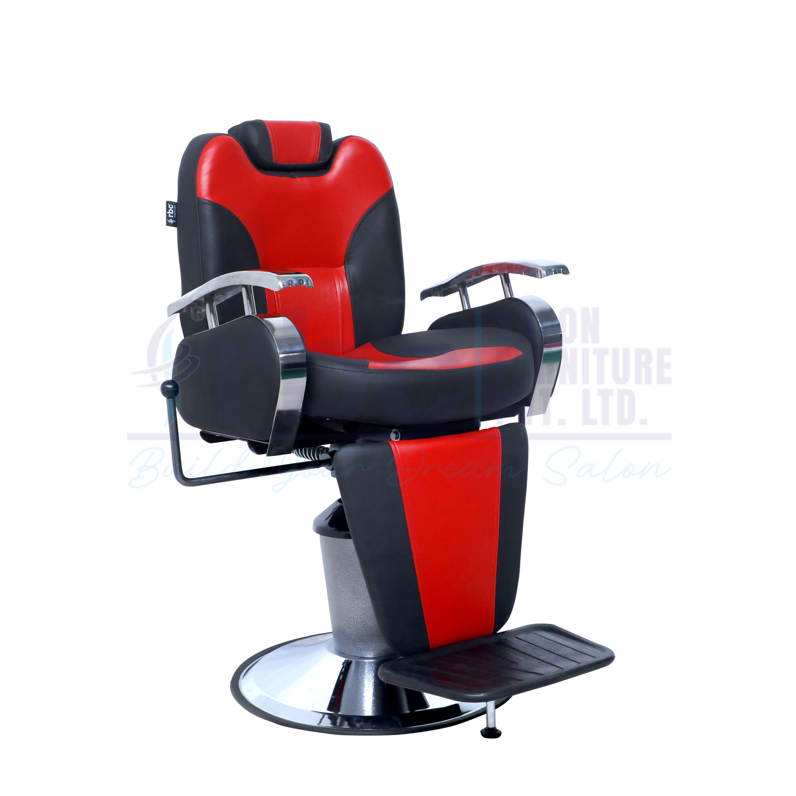 RBC 202-A R Dual Tone Red and Black Hydraulic Barber Chair with Round Base