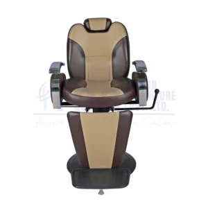 RBC 202 Dark Brown and Beige Reclining Hydraulic Barber Chair with Padded Legrest and Heavy-Duty Round Base