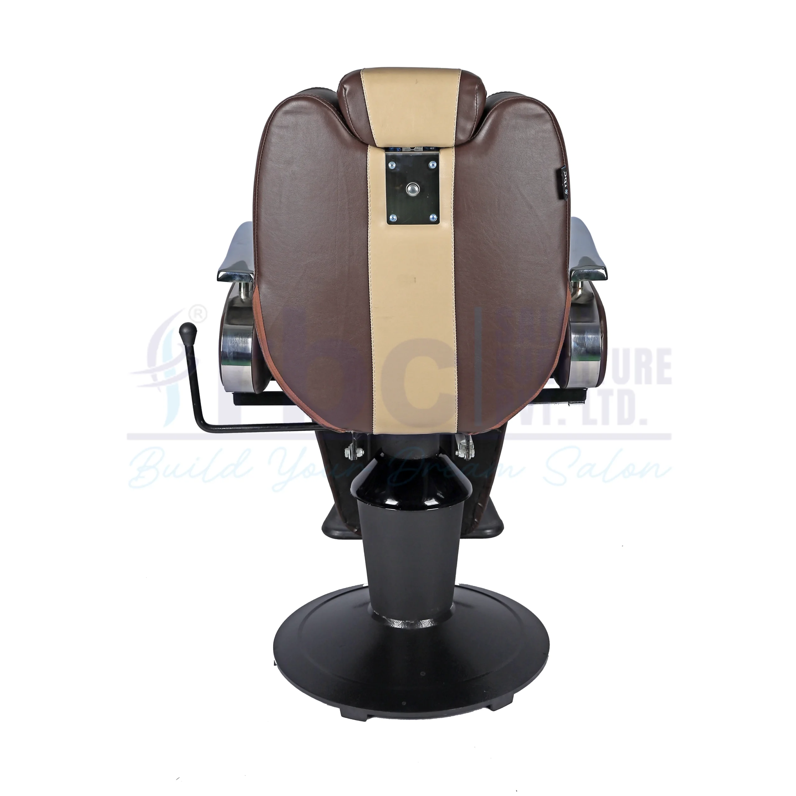 RBC 202 Dark Brown and Beige Reclining Hydraulic Barber Chair with Padded Legrest and Heavy-Duty Round Base