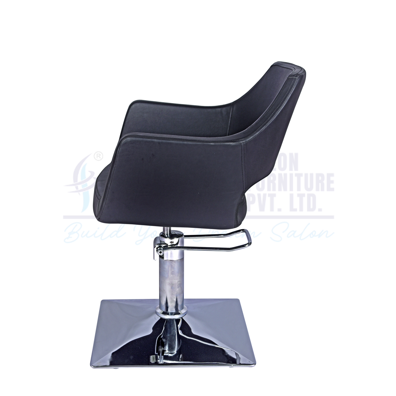 RBC 232 Black Hydraulic Salon Chair with Curved Open Back Design and Chrome Square Base