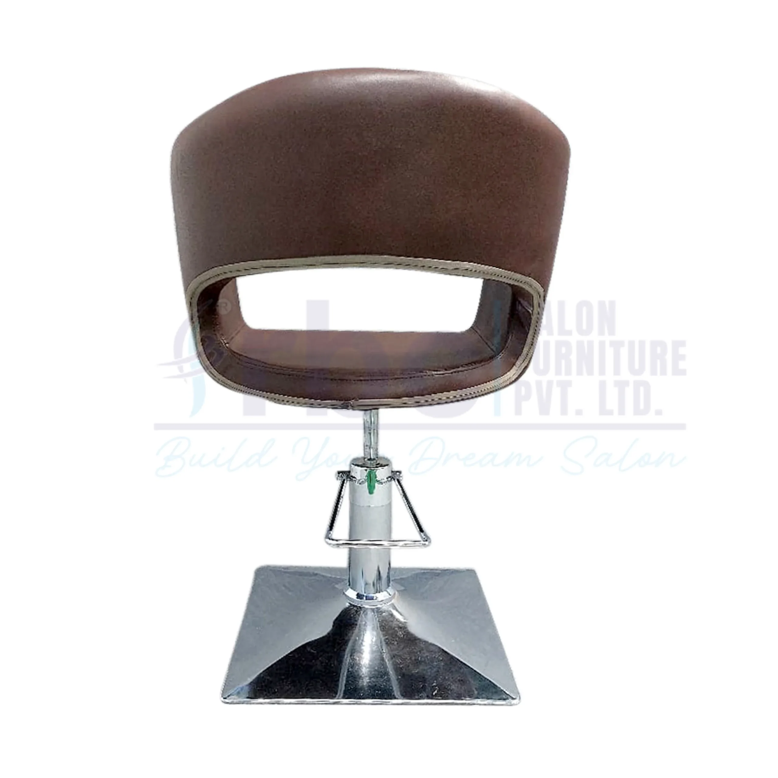 RBC 234 Brown Hydraulic Salon Chair Back View showing open back design and hydraulic pump