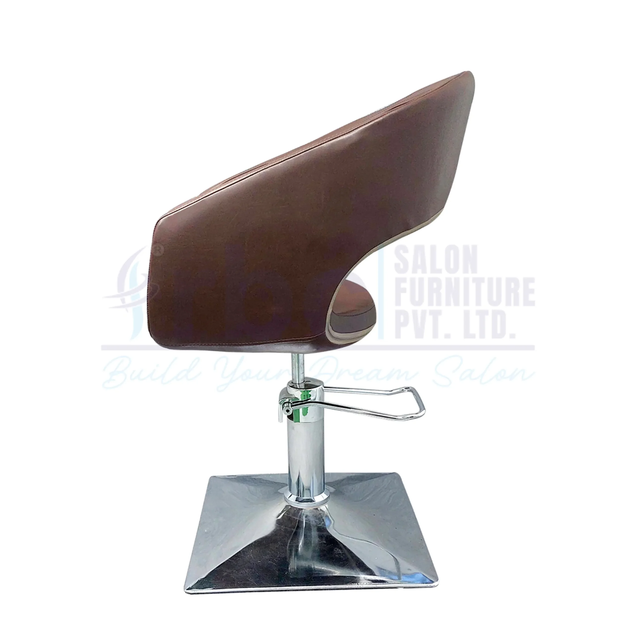 RBC 234 Brown Hydraulic Salon Chair Back View showing open back design and hydraulic pump