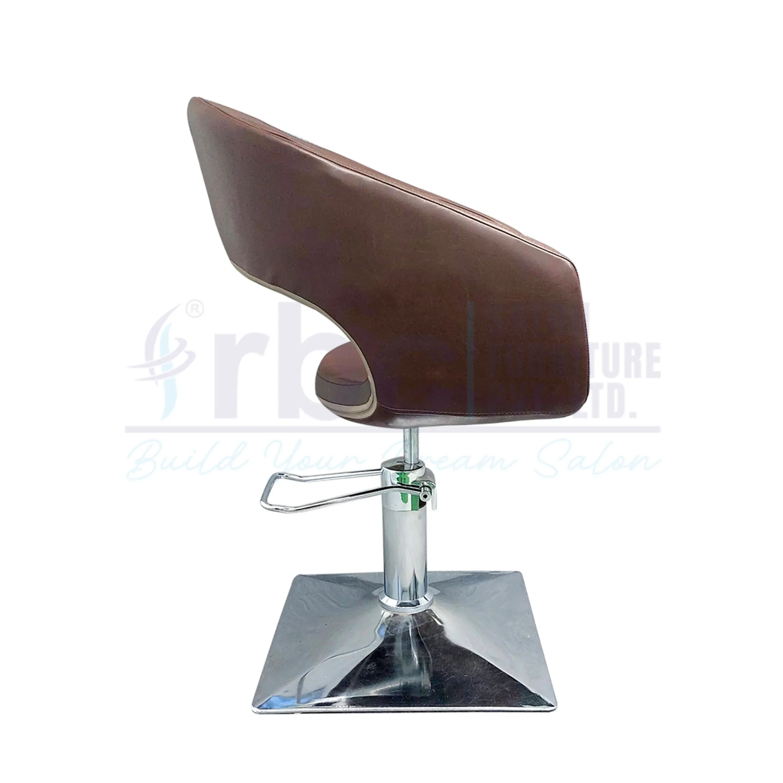 RBC 234 Brown Hydraulic Salon Chair Back View showing open back design and hydraulic pump