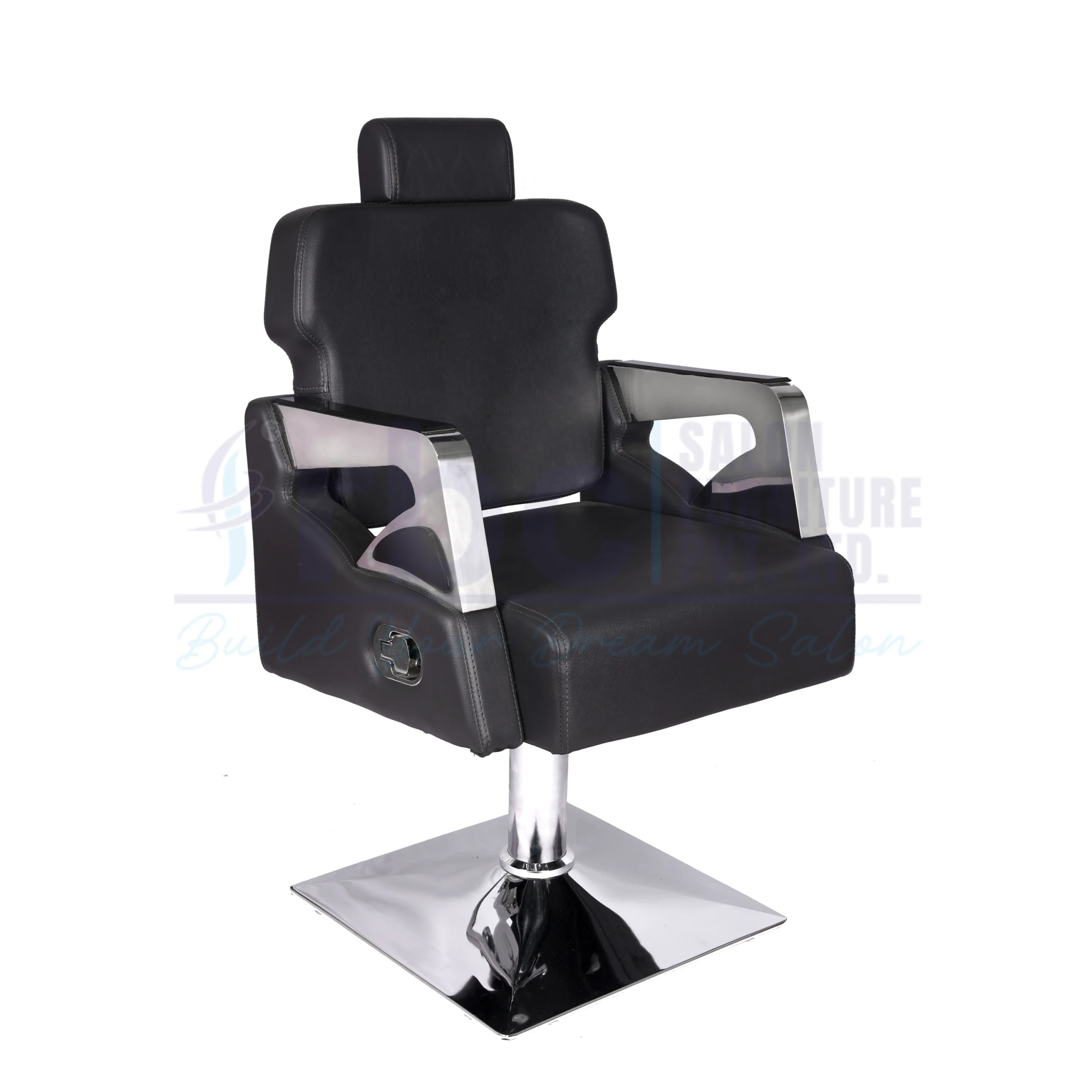 RBC 239 Black Reclining Hydraulic Salon Chair with Chrome Square Base and Adjustable Headrest