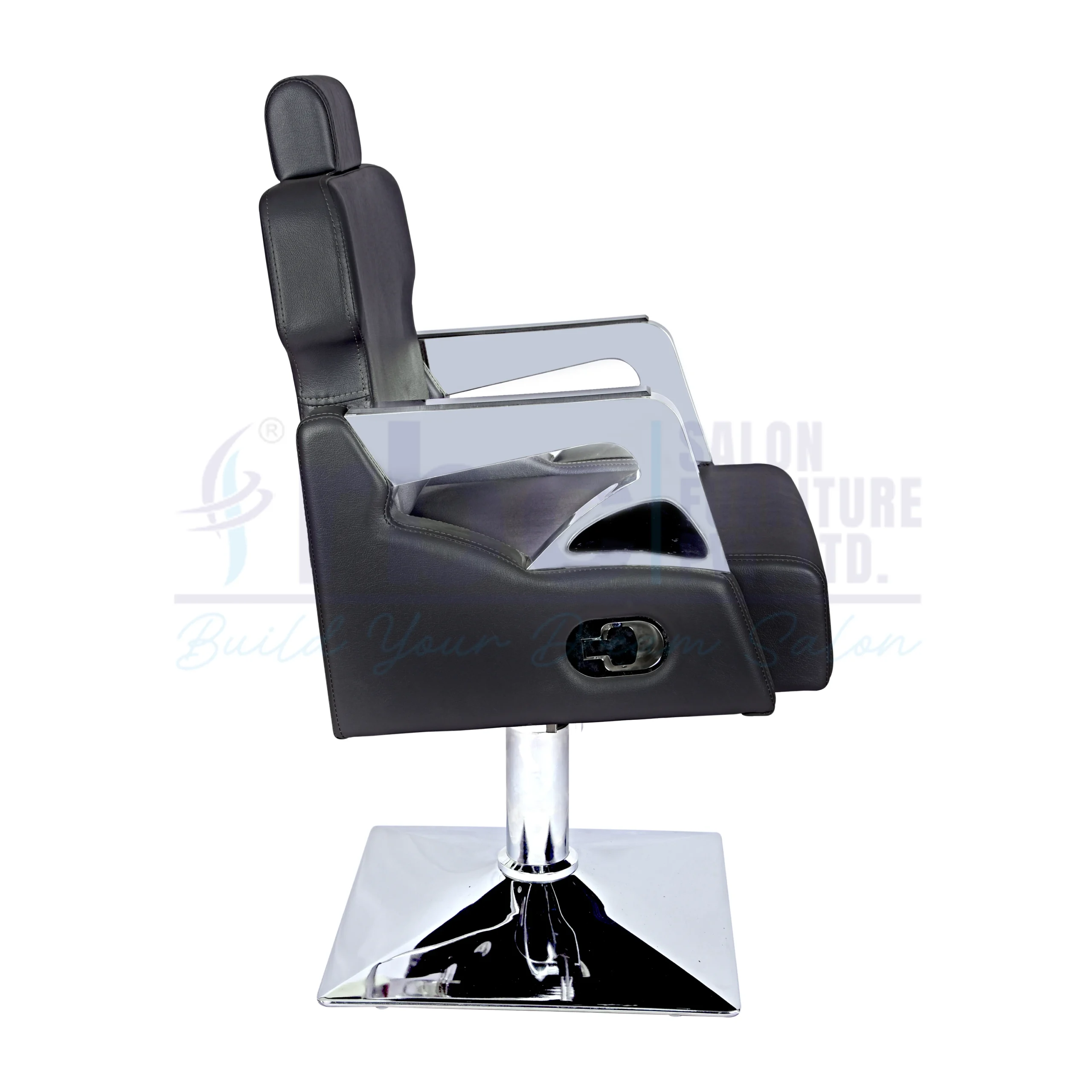 RBC 239 Black Reclining Hydraulic Salon Chair with Chrome Square Base and Adjustable Headrest