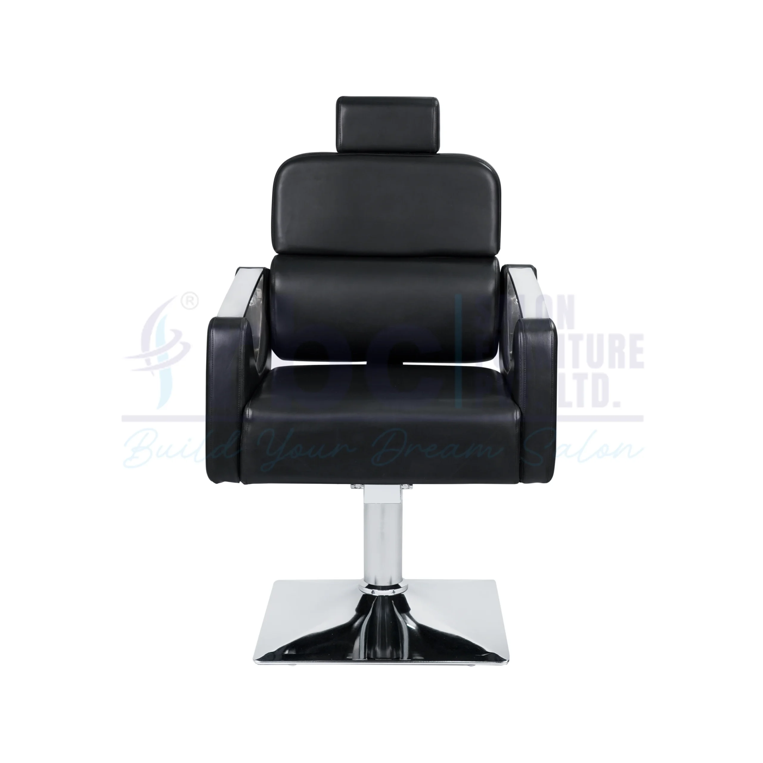 RBC 249 Black Reclining Hydraulic Salon Chair with Adjustable Headrest and Chrome Square Base