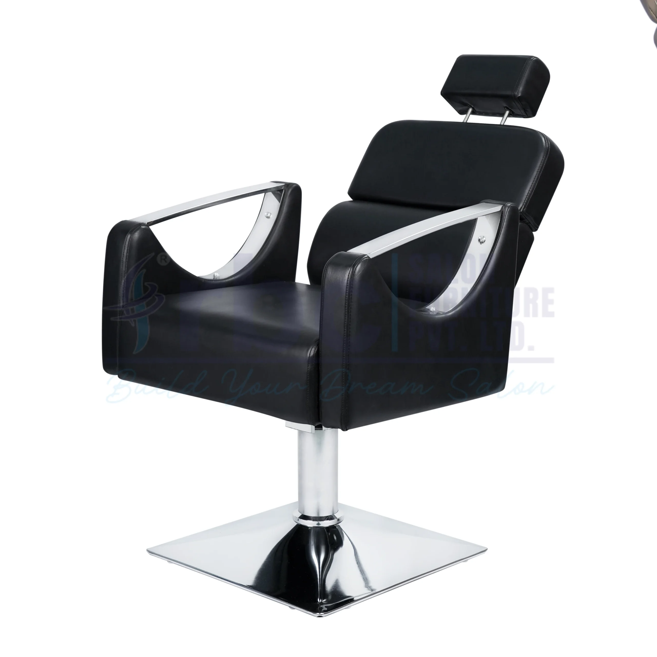RBC 249 Black Reclining Hydraulic Salon Chair with Adjustable Headrest and Chrome Square Base