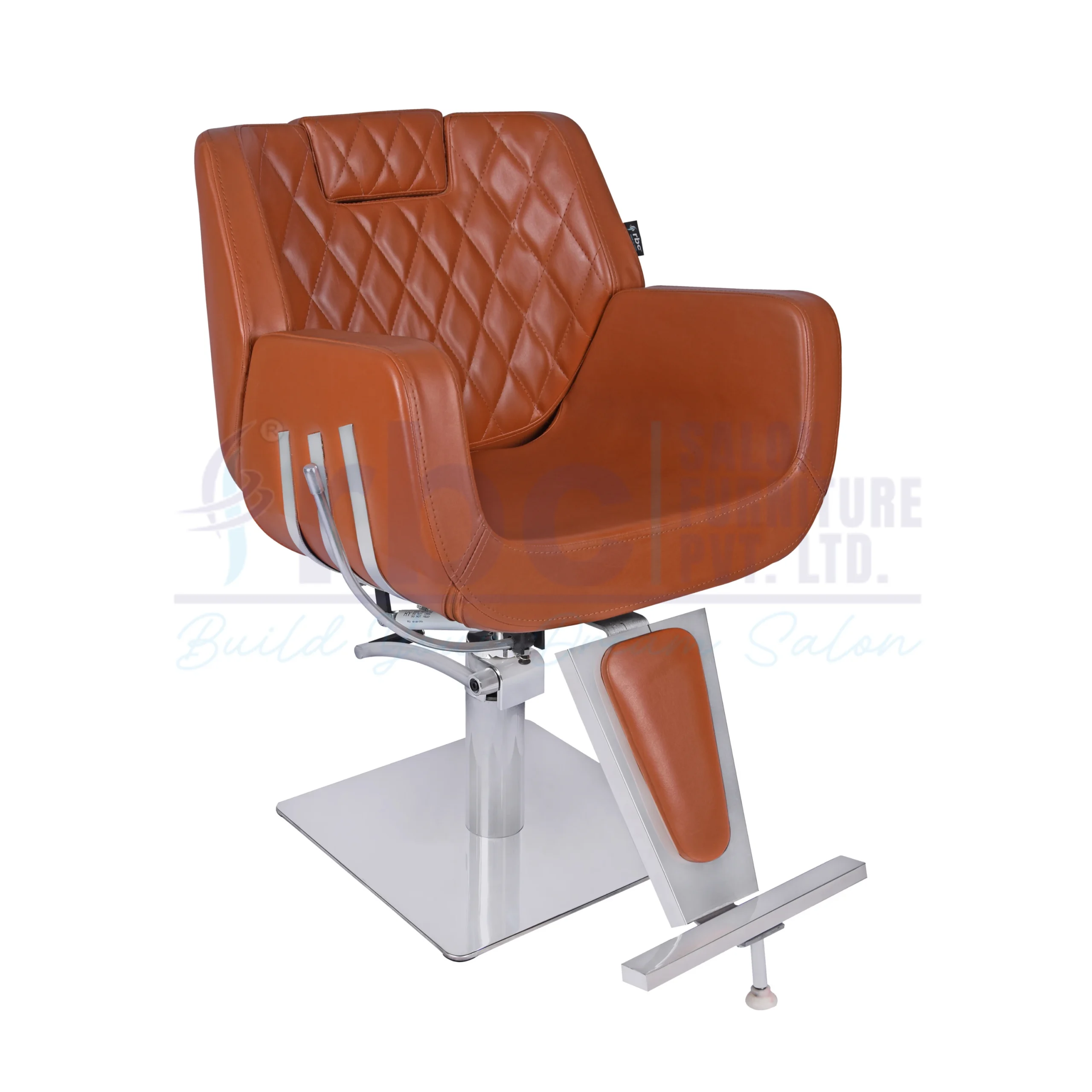 RBC 251 Tan Brown Hydraulic Reclining Salon Chair with Diamond Quilted Backrest and Chrome Base