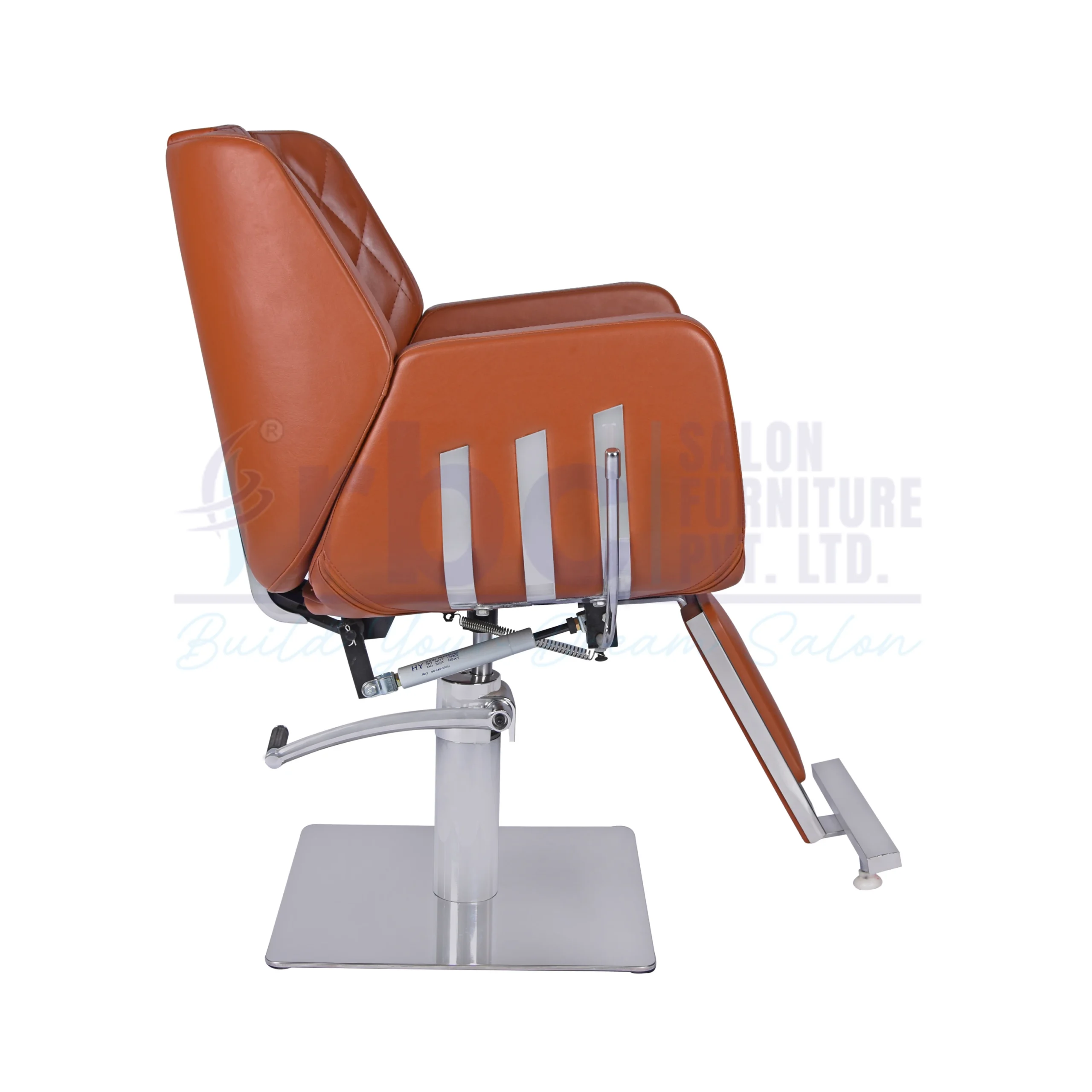 RBC 251 Tan Brown Hydraulic Reclining Salon Chair with Diamond Quilted Backrest and Chrome Base