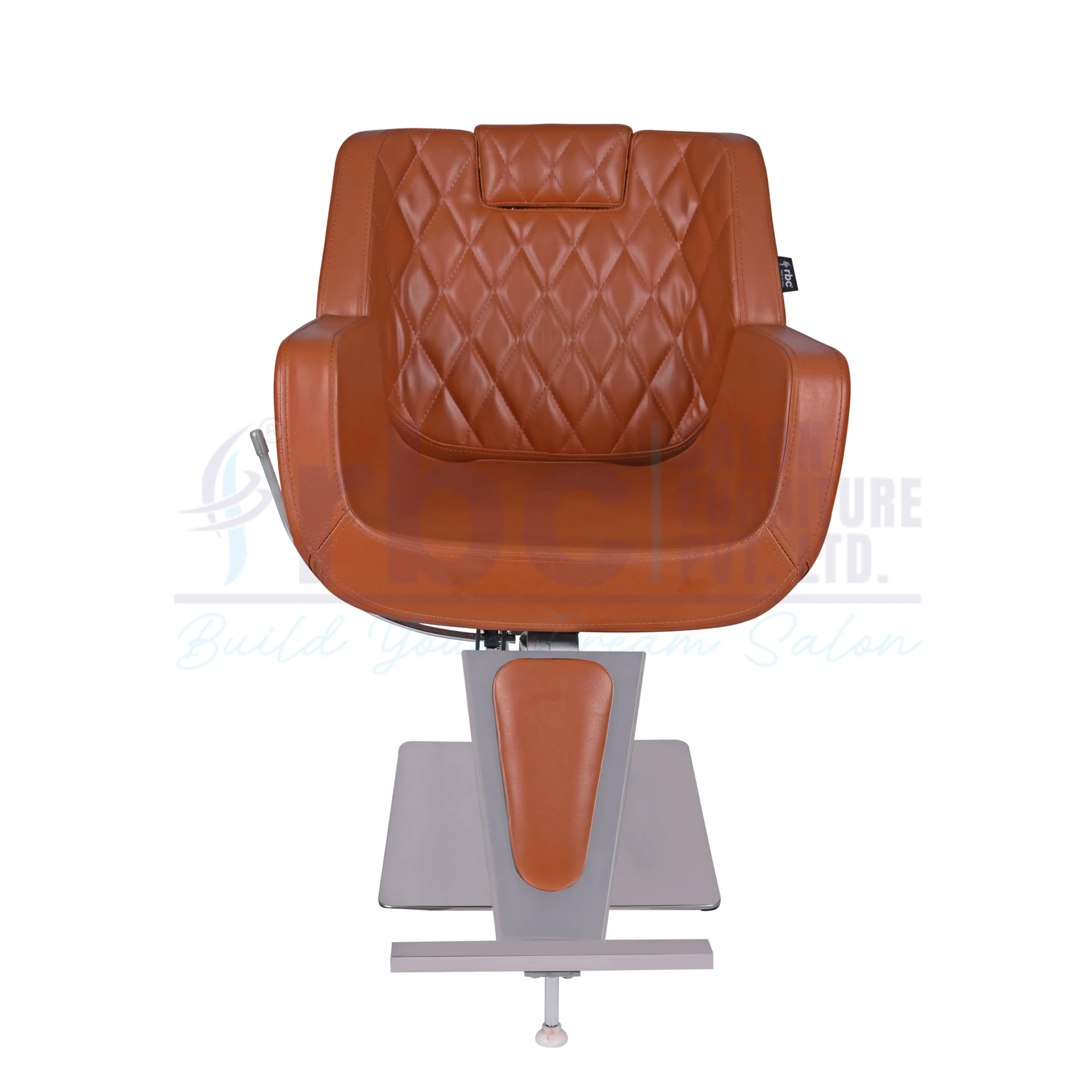 RBC 251 Tan Brown Hydraulic Reclining Salon Chair with Diamond Quilted Backrest and Chrome Base