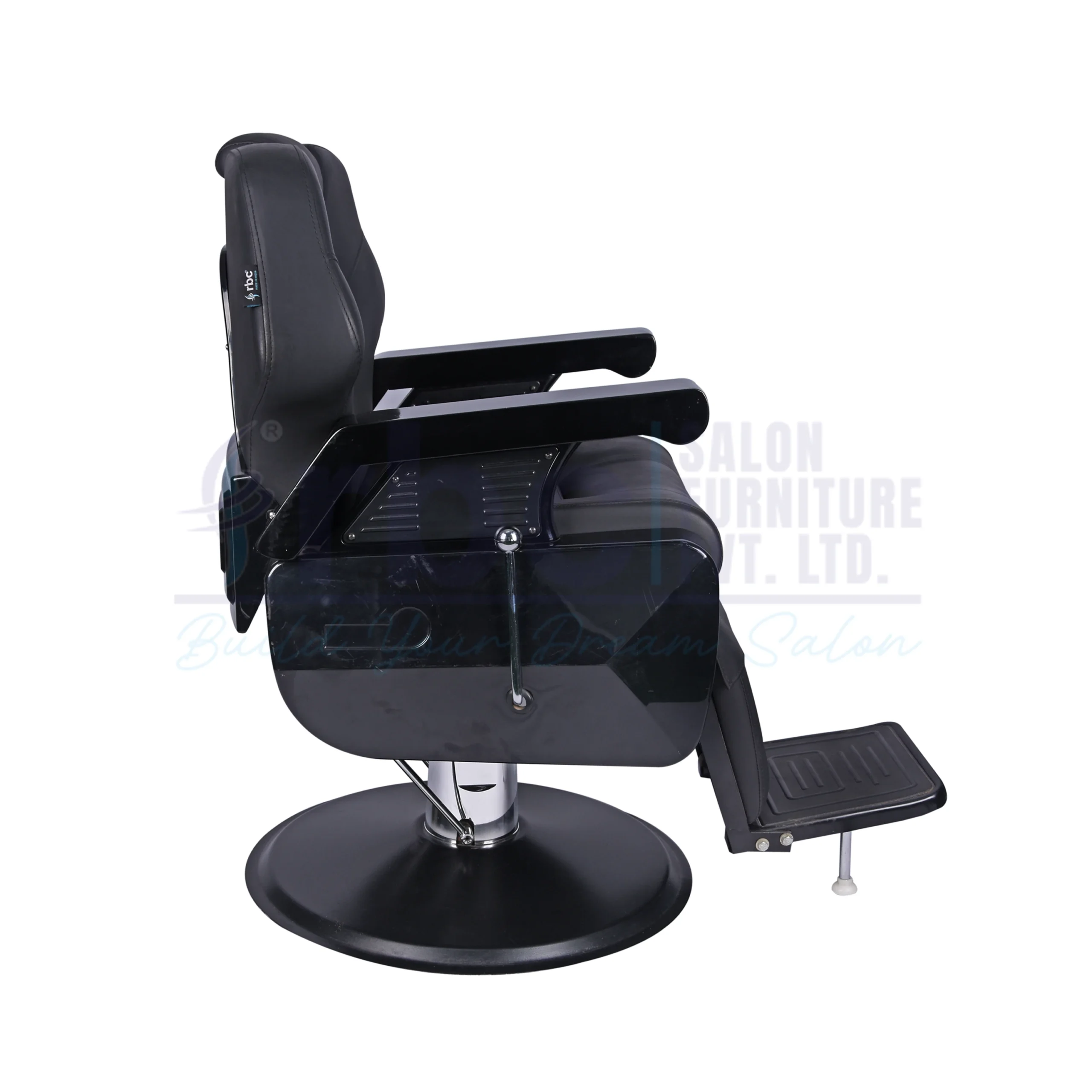 RBC 252 Heavy-Duty All-Black Reclining Hydraulic Barber Chair with Round Base
