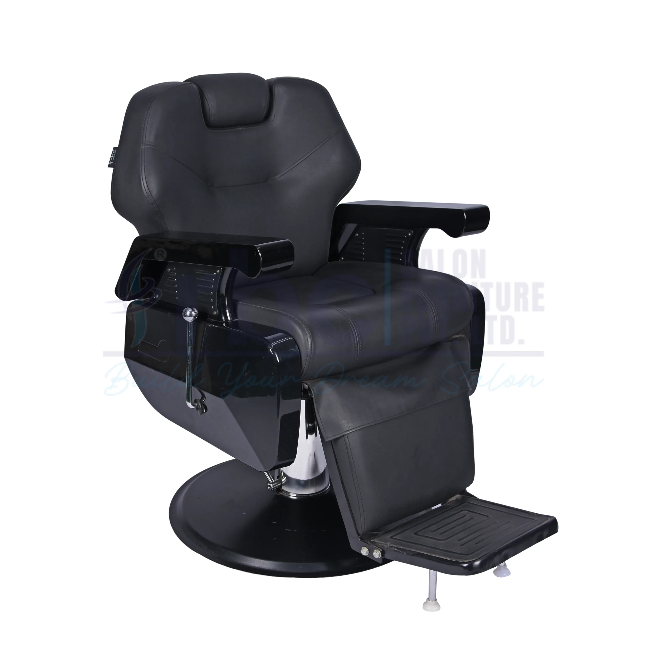RBC 252 Heavy-Duty All-Black Reclining Hydraulic Barber Chair with Round Base