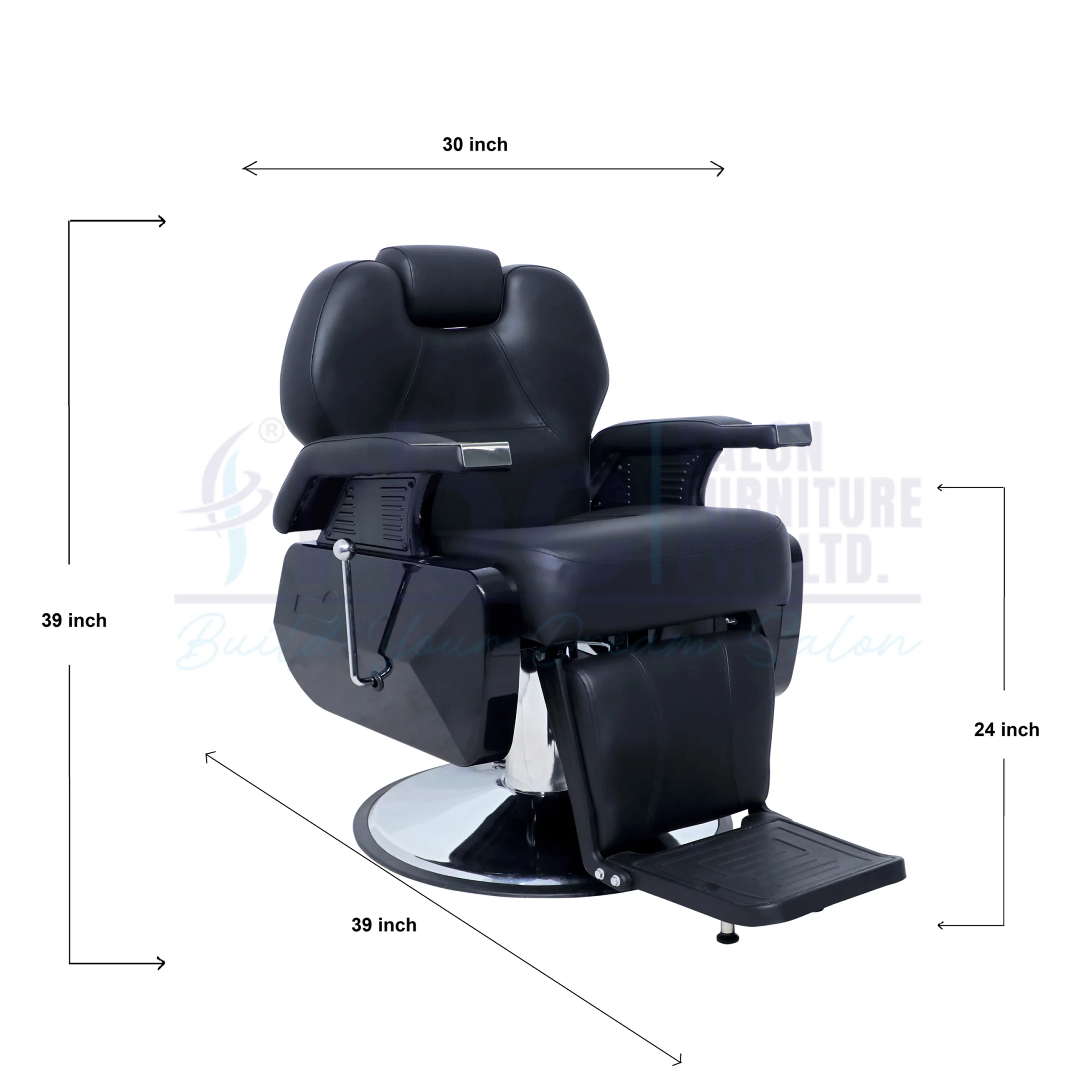 RBC 255 All-Black Reclining Hydraulic Barber Chair with Adjustable Headrest and Heavy-Duty Chrome Round Base