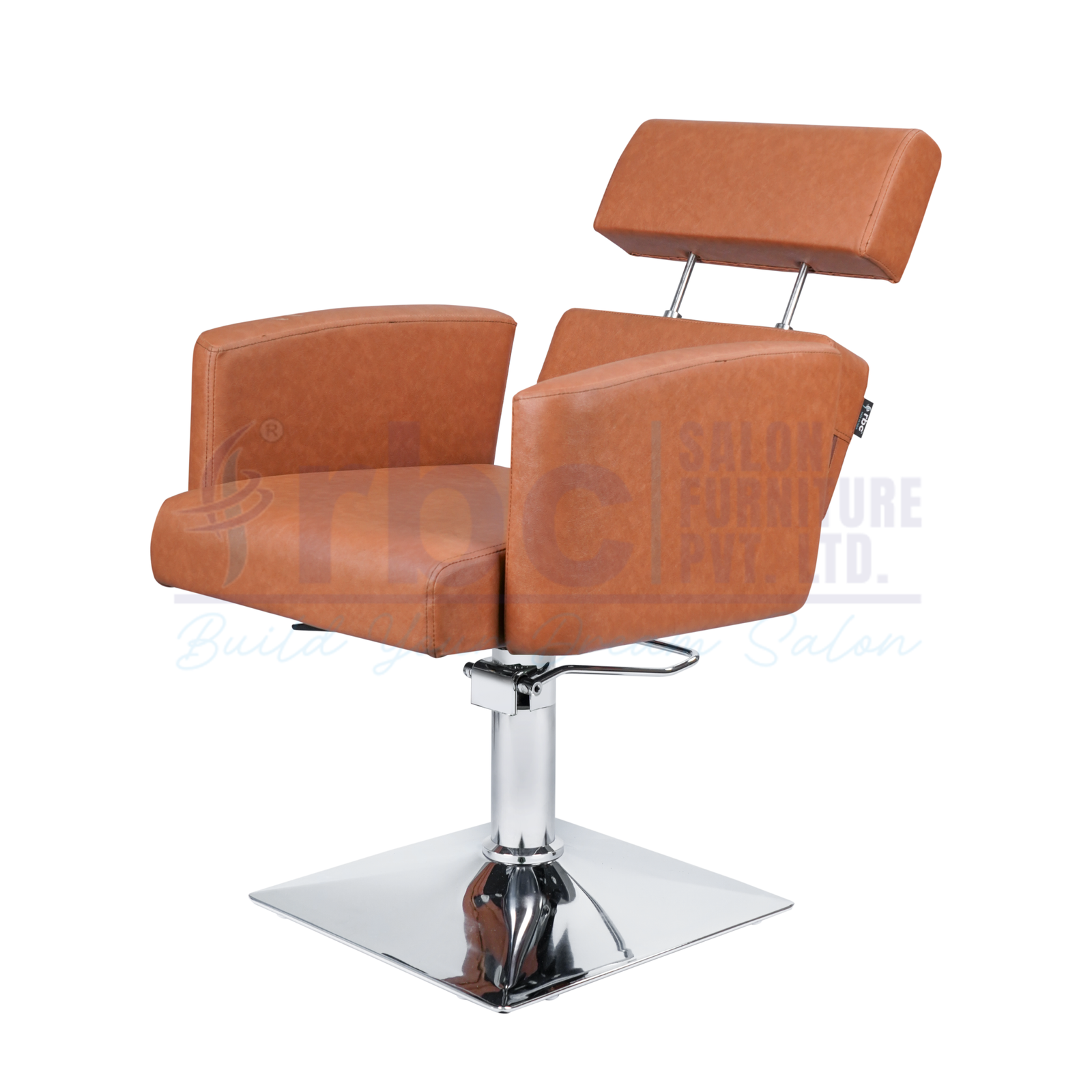 RBC 259 Tan Brown Reclining Hydraulic Salon Chair with Adjustable Headrest and Heavy-Duty Chrome Square Base