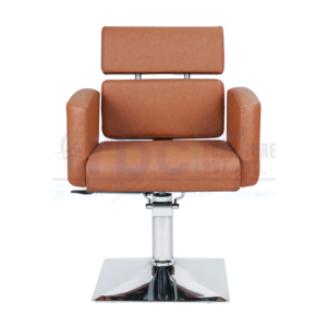 RBC 259 Tan Brown Reclining Hydraulic Salon Chair with Adjustable Headrest and Heavy-Duty Chrome Square Base