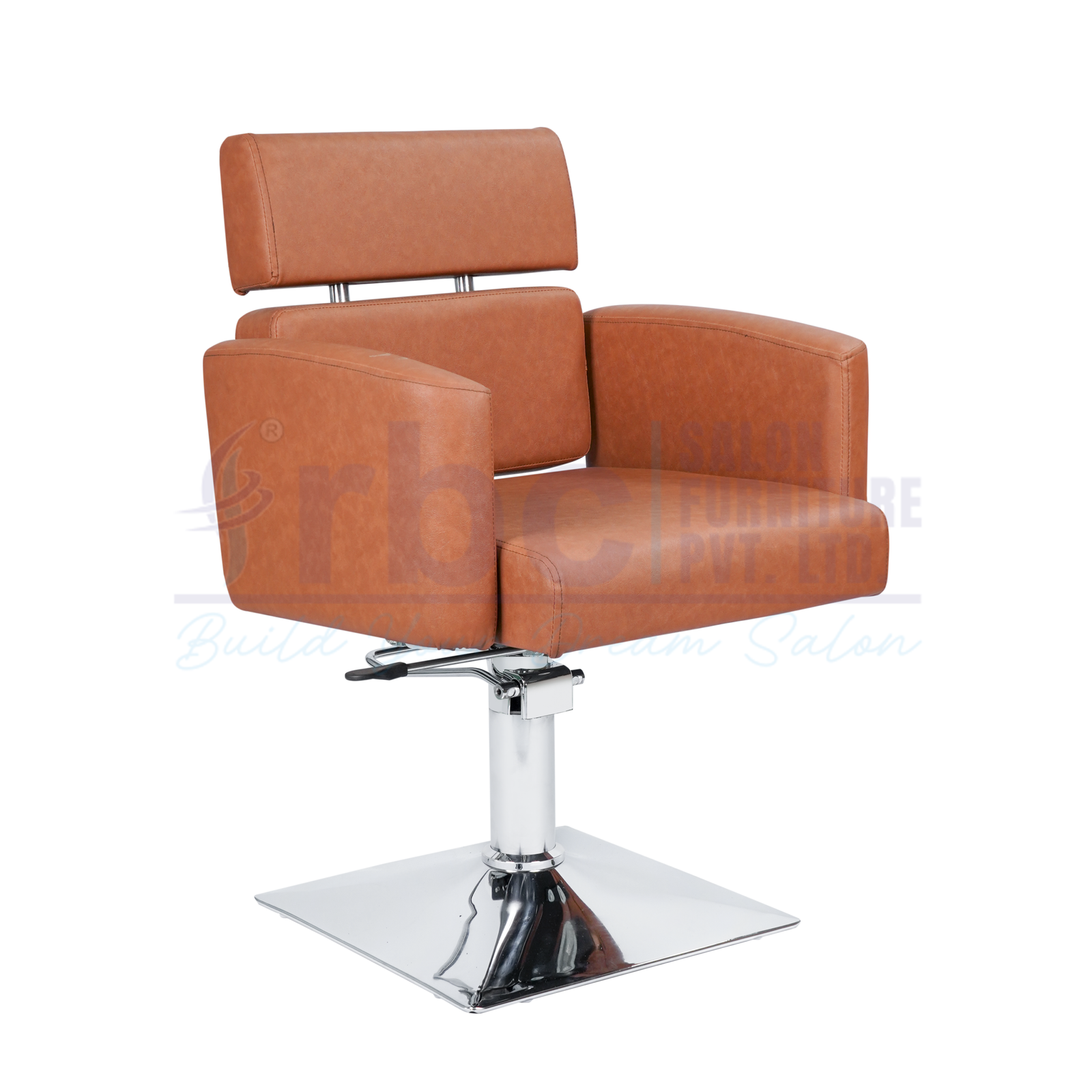RBC 259 Tan Brown Reclining Hydraulic Salon Chair with Adjustable Headrest and Heavy-Duty Chrome Square Base