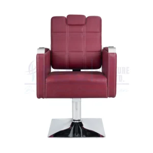 RBC 273 Maroon Reclining Hydraulic Salon Chair with Contrast White Stitching and Heavy-Duty Chrome Square Base