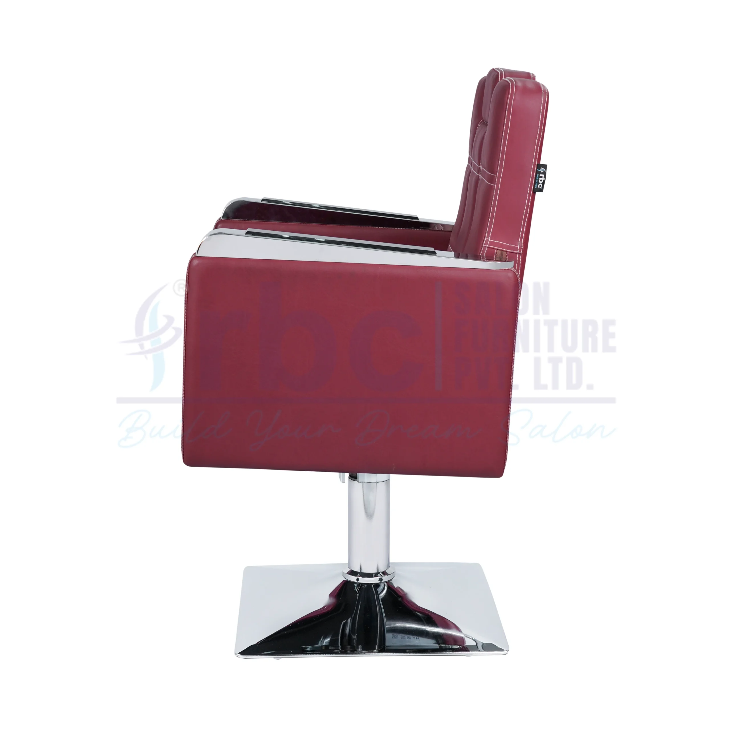 RBC 273 Maroon Reclining Hydraulic Salon Chair with Contrast White Stitching and Heavy-Duty Chrome Square Base