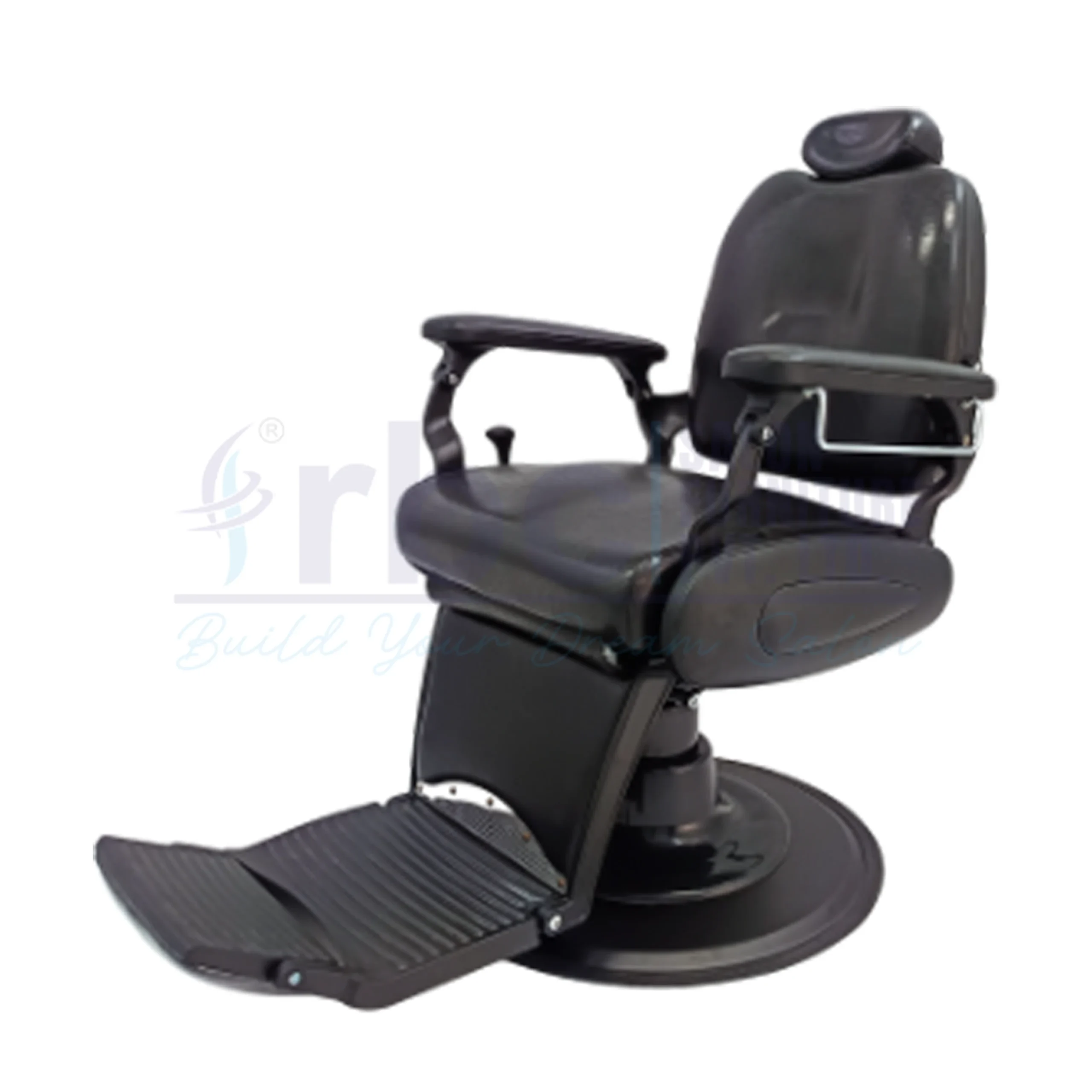 RBC 280 Black Reclining Hydraulic Salon Chair with Chrome Square Base and Adjustable Headrest