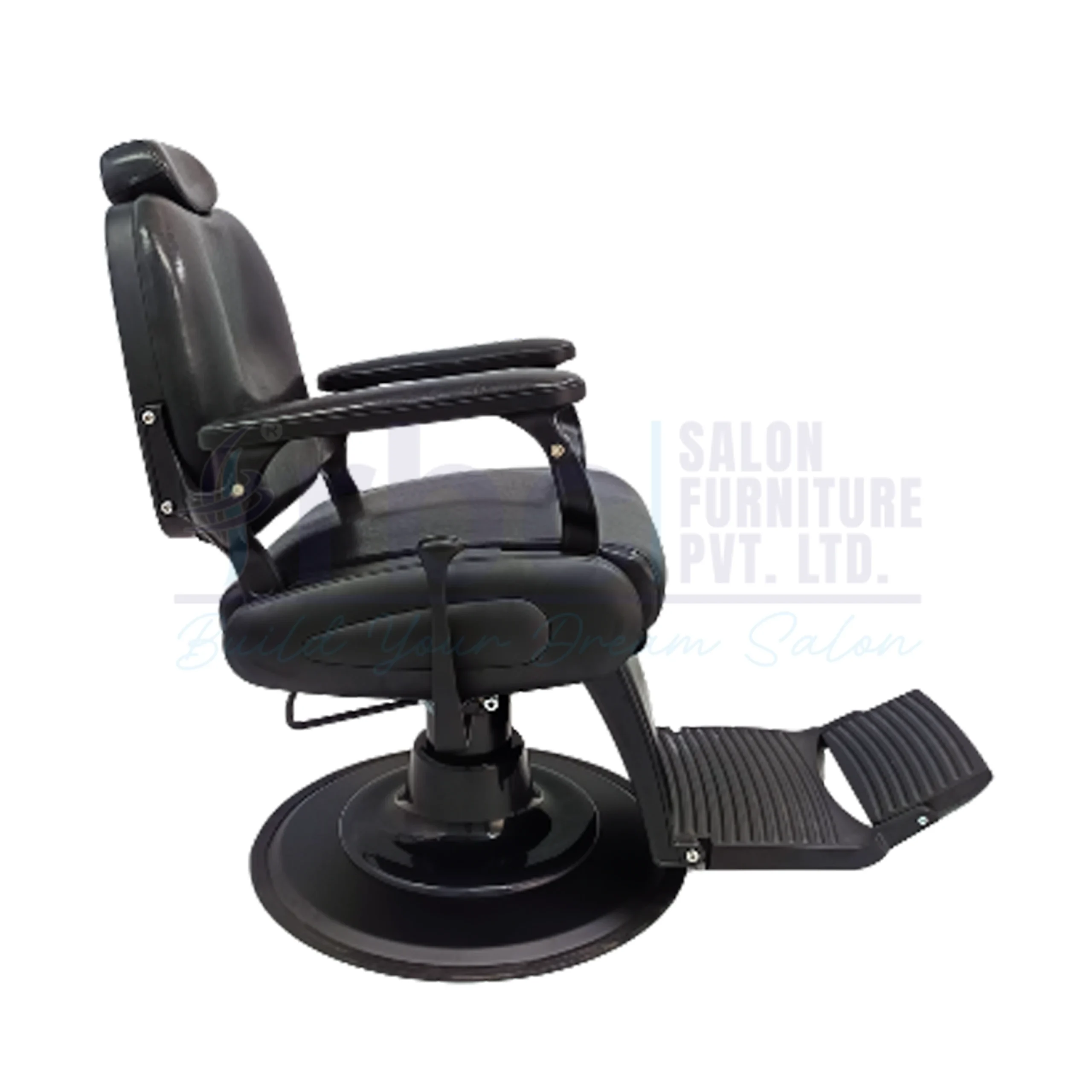 RBC 280 Black Reclining Hydraulic Salon Chair with Chrome Square Base and Adjustable Headrest