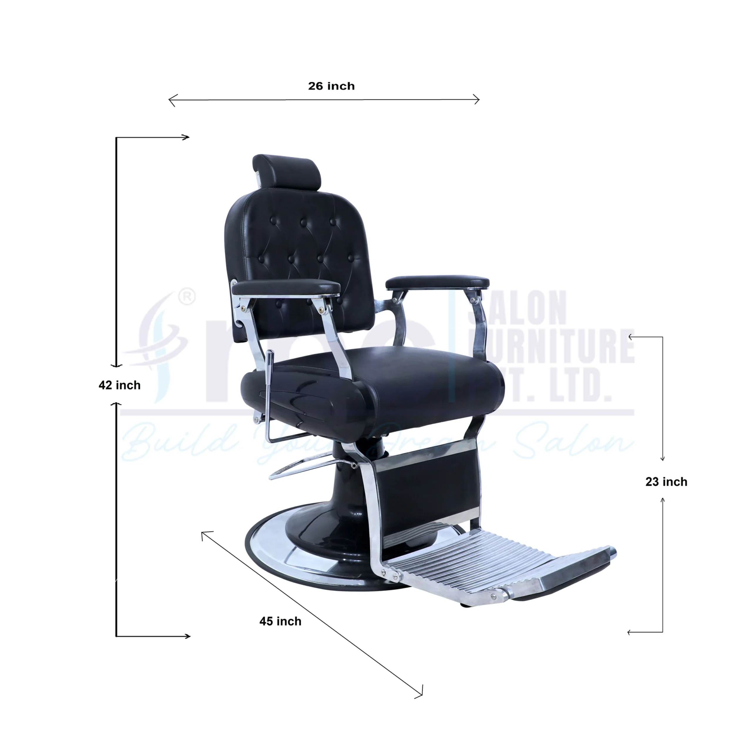 RBC 286 Vintage Black Tufted Reclining Hydraulic Barber Chair with Heavy Duty Footrest and Chrome Round Base