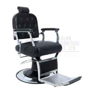 RBC 286 Vintage Black Tufted Reclining Hydraulic Barber Chair with Heavy Duty Footrest and Chrome Round Base