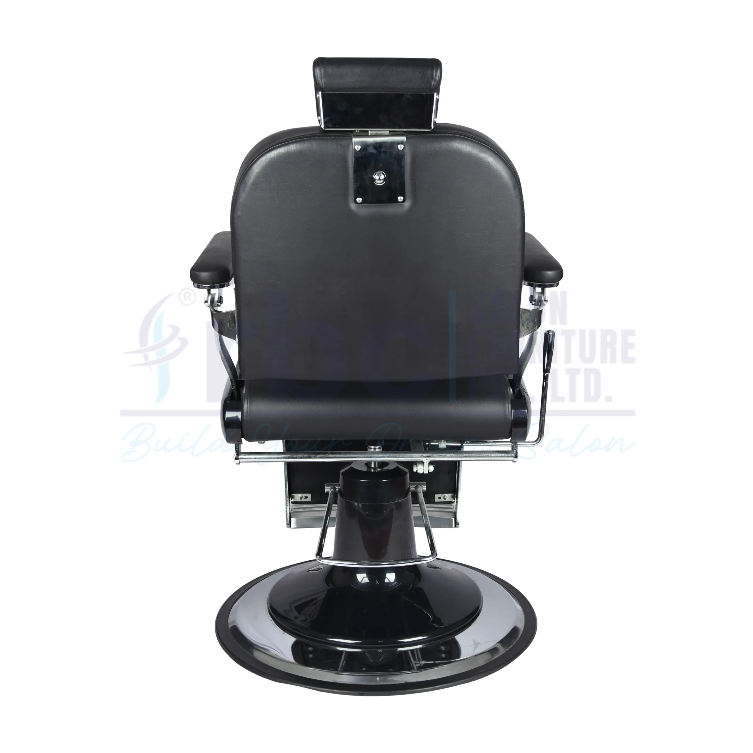 RBC 286 Vintage Black Tufted Reclining Hydraulic Barber Chair with Heavy Duty Footrest and Chrome Round Base