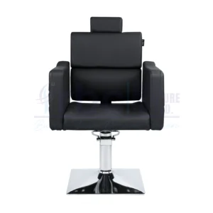 RBC 291 Black Tufted Hydraulic Salon Chair with Gold Studs and Heavy-Duty Chrome Square Base