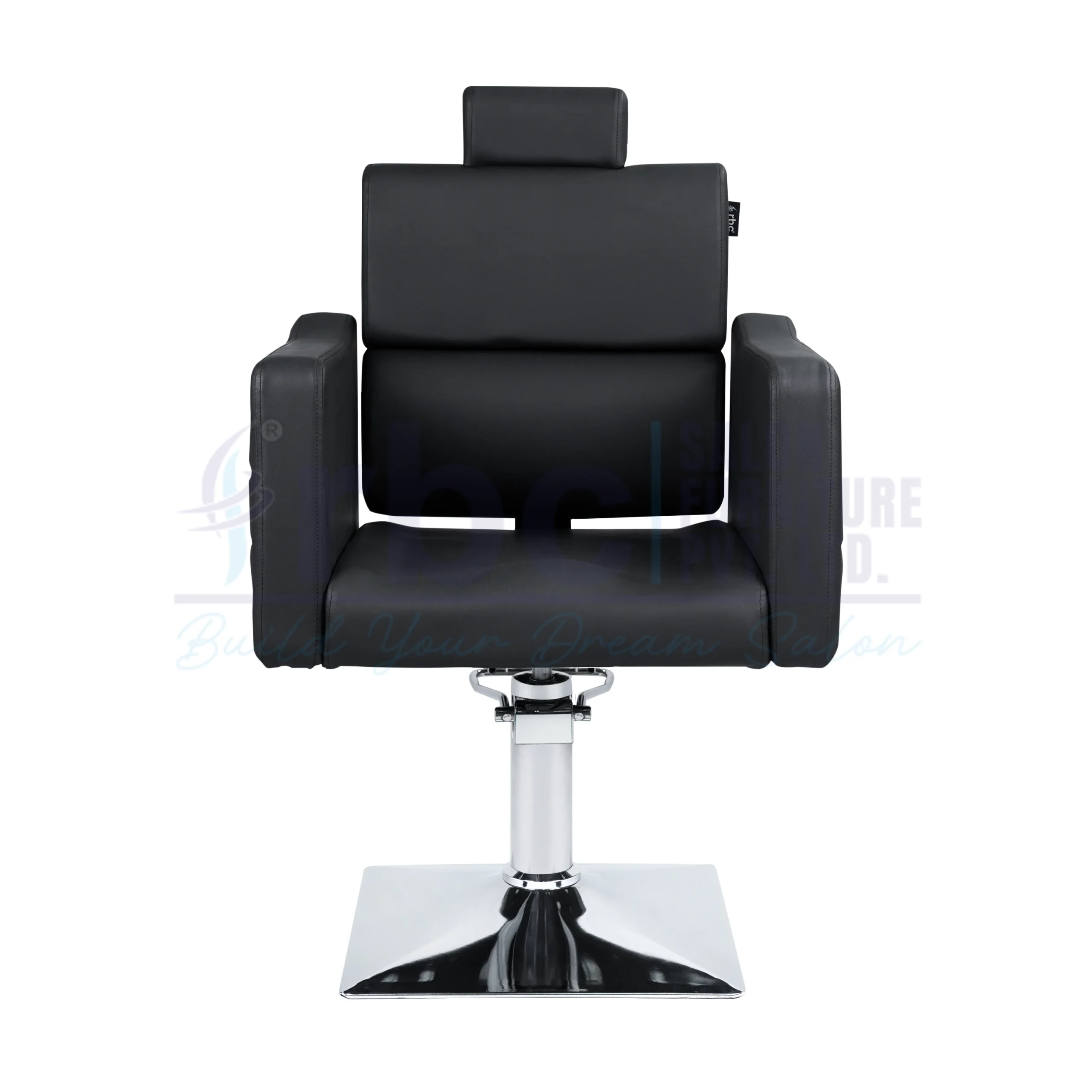 RBC 291 Black Tufted Hydraulic Salon Chair with Gold Studs and Heavy-Duty Chrome Square Base