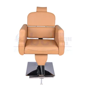 RBC 292 Light Tan Beige Reclining Hydraulic Salon Chair with Studded Armrests and Heavy-Duty Chrome Square Base