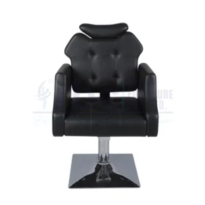 RBC 296 Black Tufted Hydraulic Salon Chair with Chrome Square Base and Neck Cushion