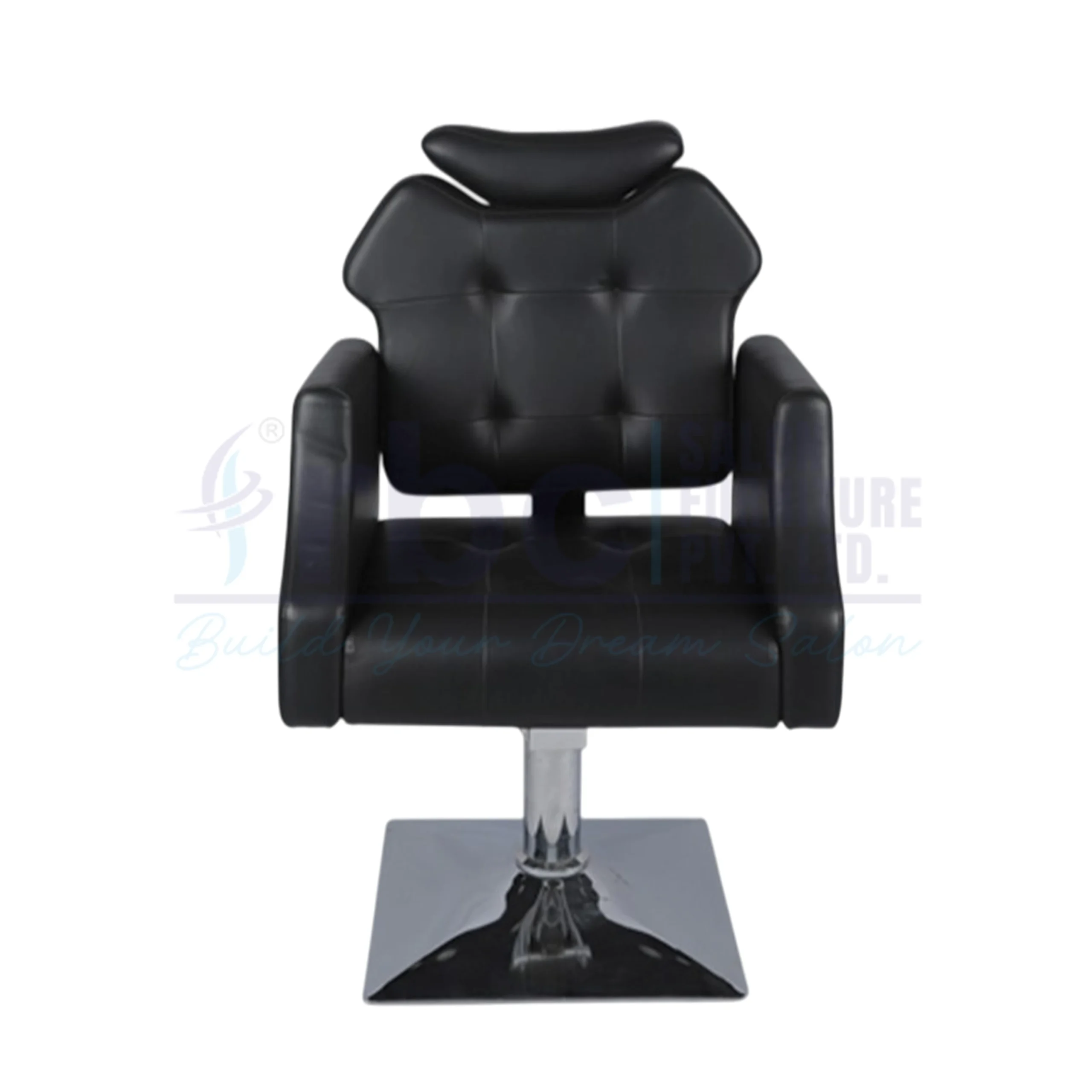 RBC 296 Black Tufted Hydraulic Salon Chair with Chrome Square Base and Neck Cushion