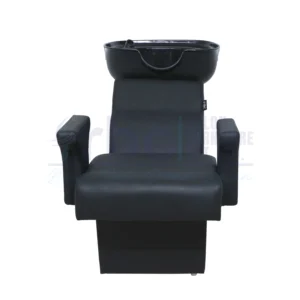 RBC 305 All-Black Professional Salon Shampoo Station Chair with Deep Ceramic Hair Wash Sink