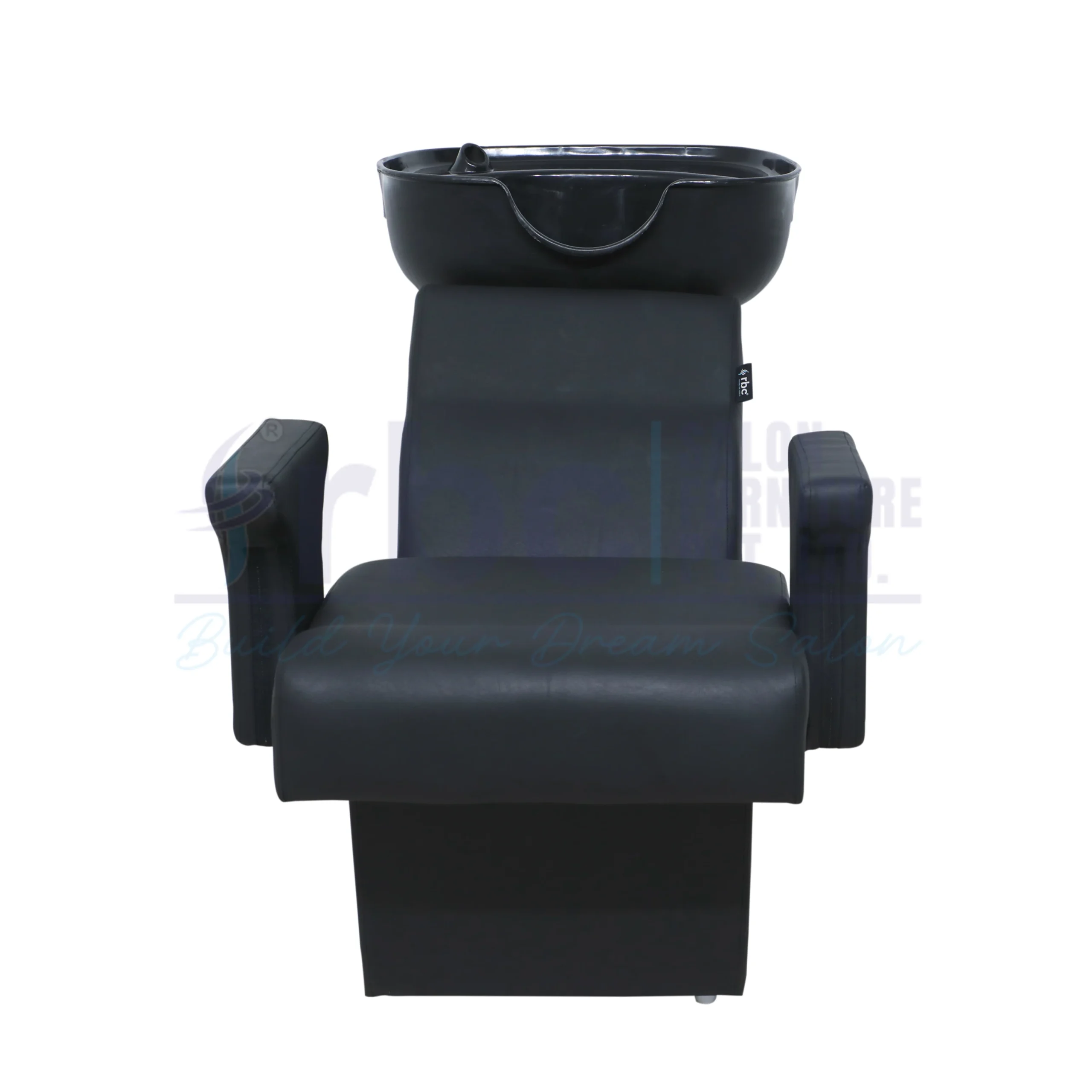RBC 305 All-Black Professional Salon Shampoo Station Chair with Deep Ceramic Hair Wash Sink