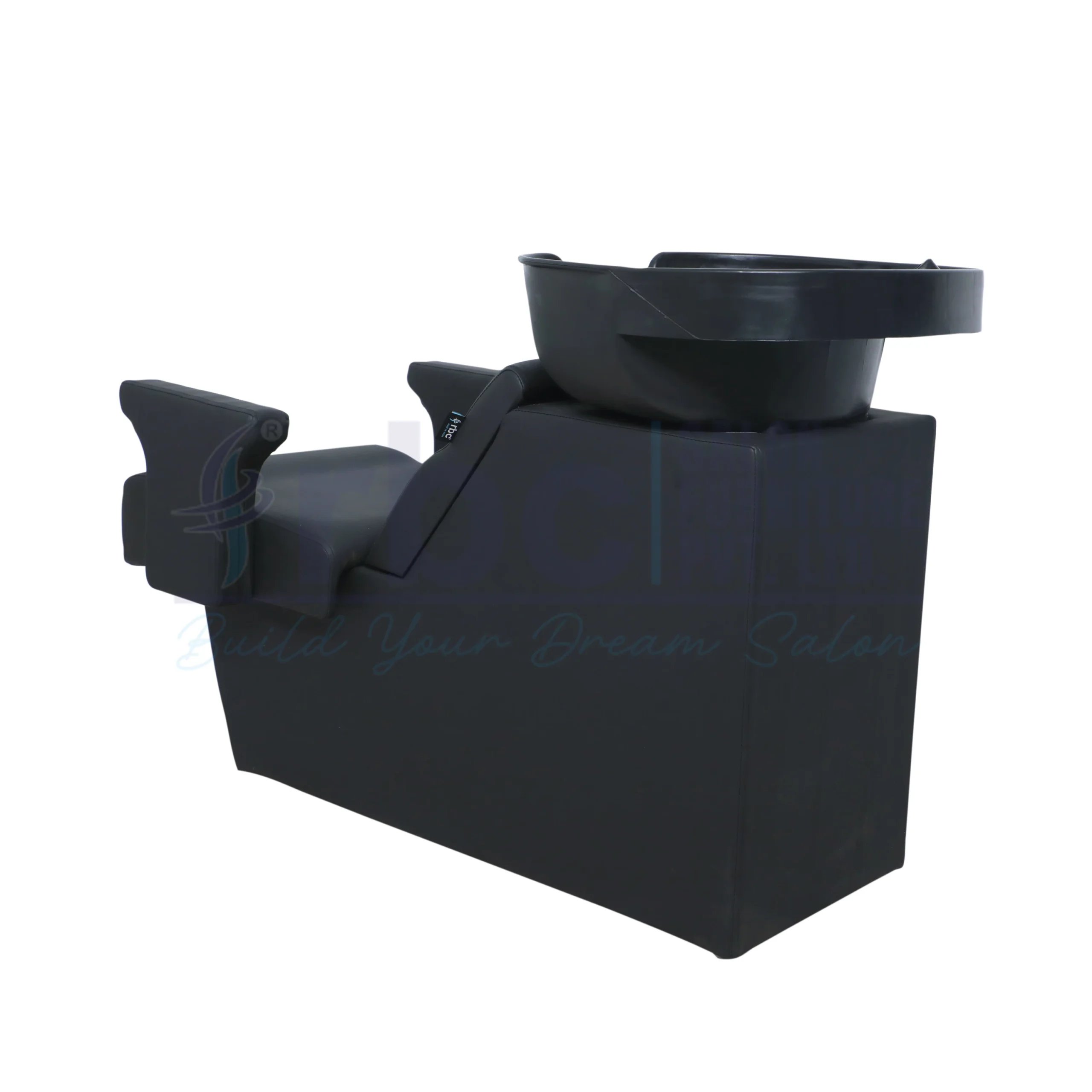 RBC 305 All-Black Professional Salon Shampoo Station Chair with Deep Ceramic Hair Wash Sink