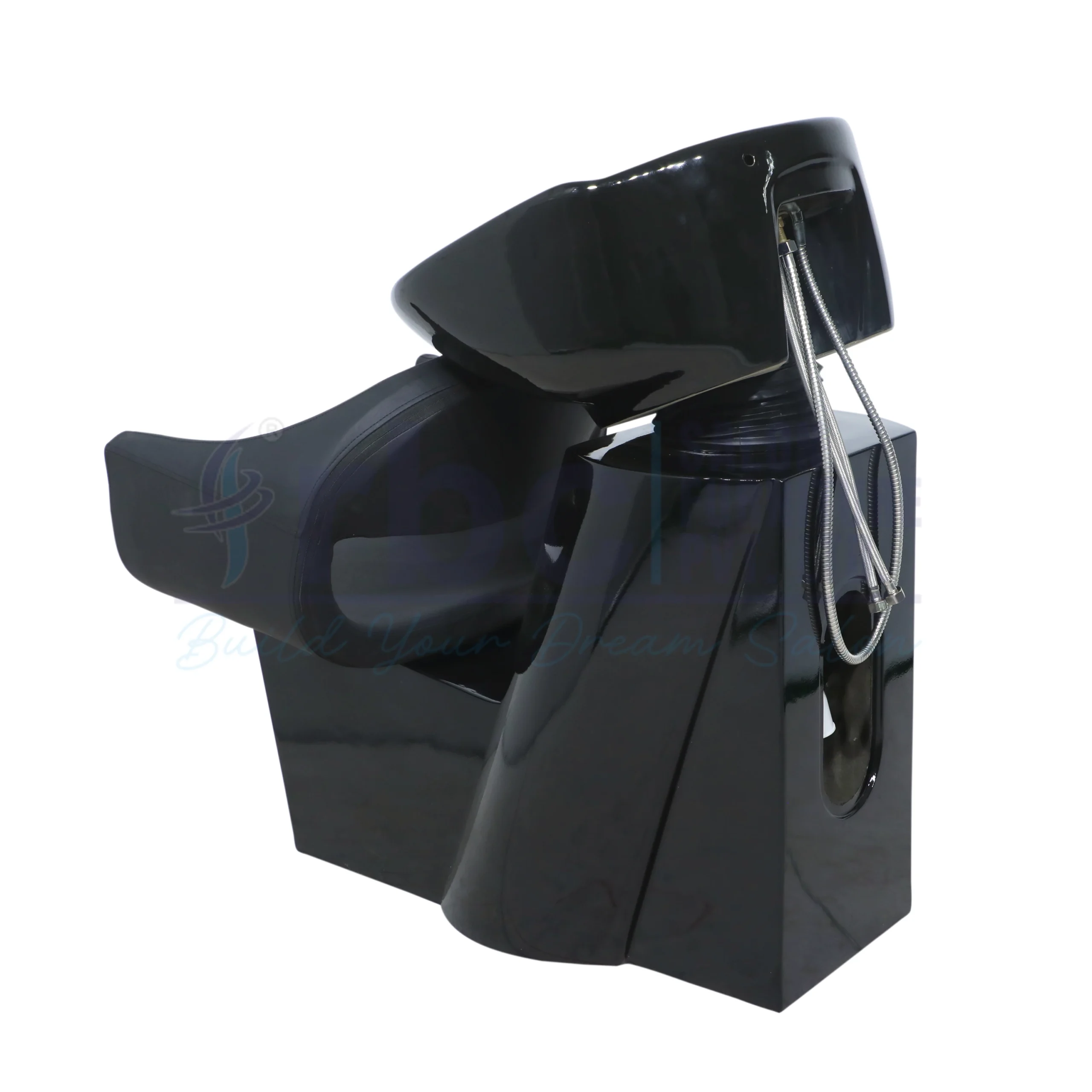 RBC 307 Black Salon Shampoo Station with Curved Tub Chair and Deep Ceramic Basin