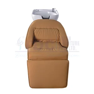 RBC 344 Light Tan Beige Reclining Hair Spa Shampoo Station Bed with Stainless Steel Base and White Ceramic Basin