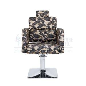 RBC 402 Military Camouflage Print Reclining Hydraulic Salon Chair with Adjustable Headrest and Square Chrome Base