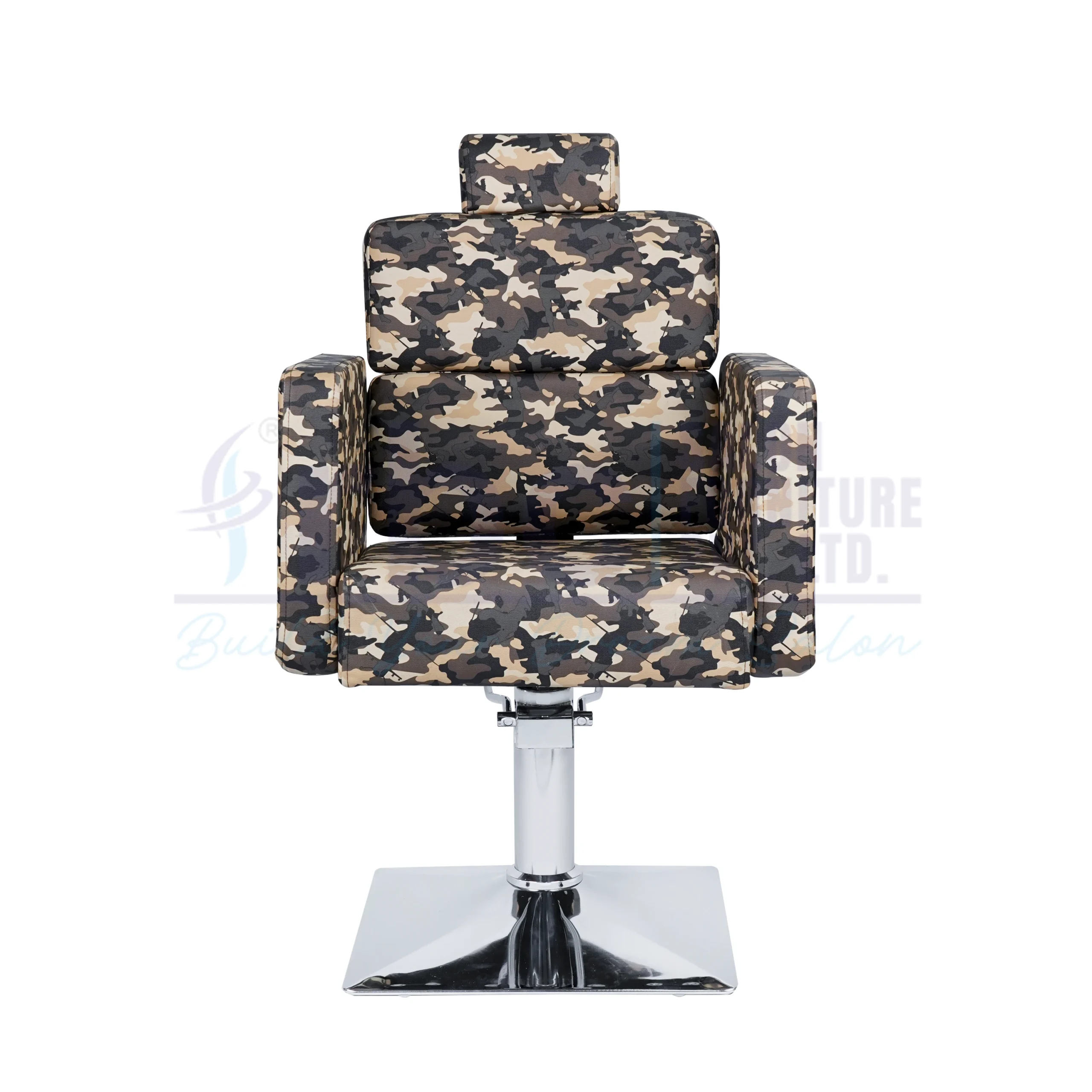 RBC 402 Military Camouflage Print Reclining Hydraulic Salon Chair with Adjustable Headrest and Square Chrome Base