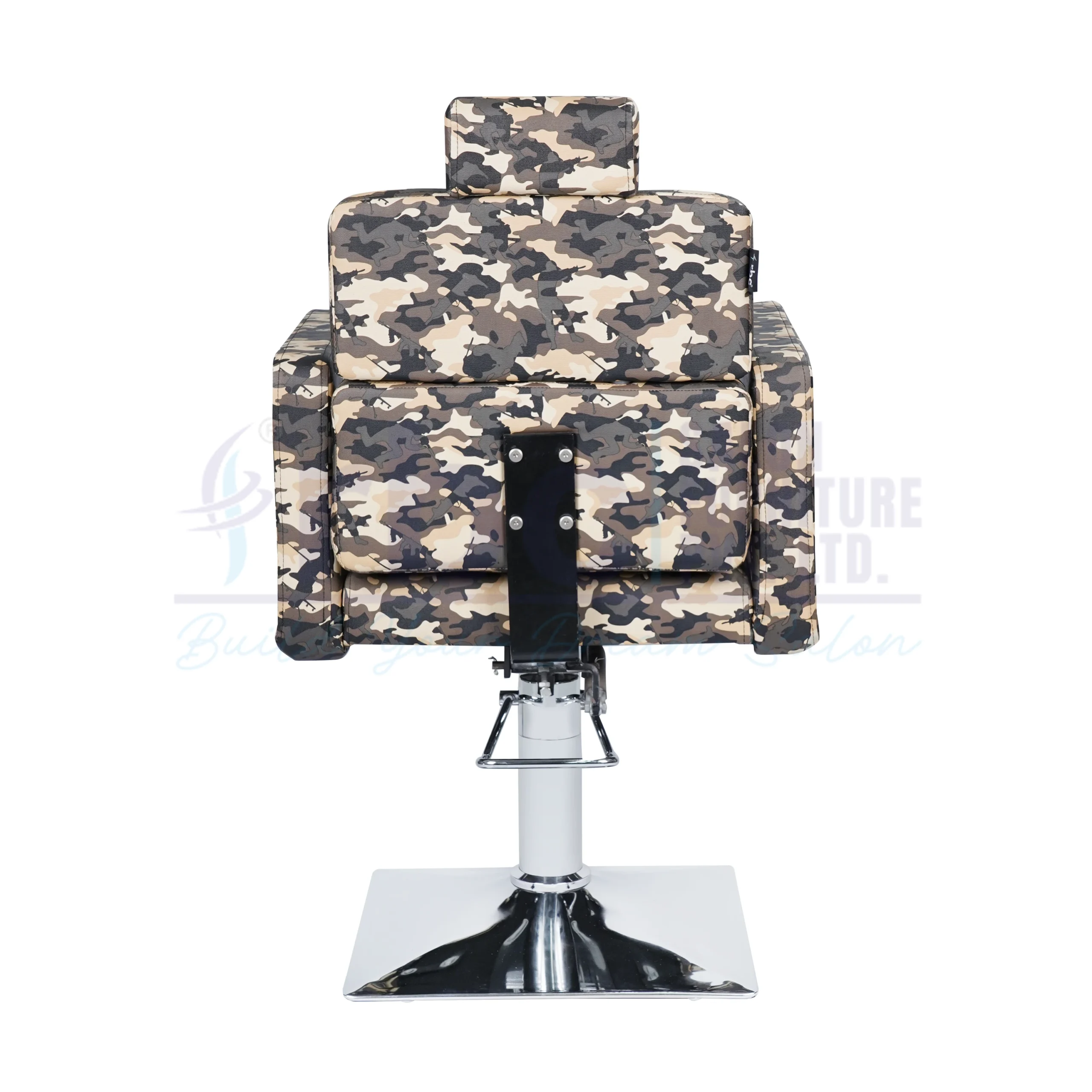 RBC 402 Military Camouflage Print Reclining Hydraulic Salon Chair with Adjustable Headrest and Square Chrome Base