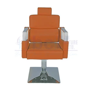 RBC 403 Tan Brown Reclining Hydraulic Salon Chair with Chrome Accent Armrests and Square Chrome Base