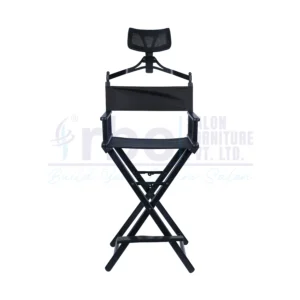 RBC 410 Tall Foldable Black Makeup Director Chair with Mesh Headrest and Footrest